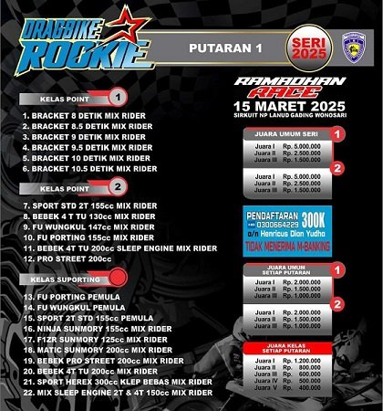 Erdeve Rookie Drag Bike 2025 Seri 1: Special Ramadhan Race. Catat Tanggal nya