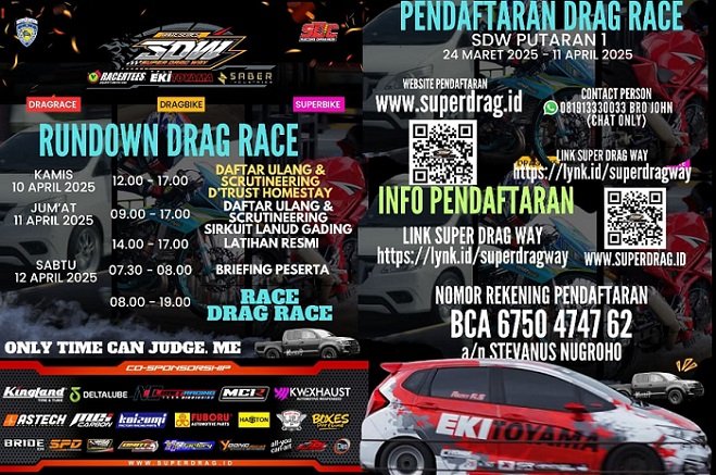 Bersiaplah! Mesin Gahar dan Turbo Menderu Bakal Tersaji di DRAG RACE SDW RACERTEES EKITOYAMA SABER WHITE SERIES 2025
